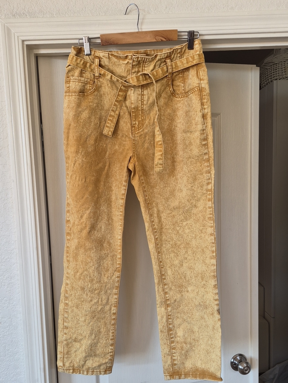 Litz, High Rise, Front Tie, Paper Bag, Acid Wash Skinny Pants